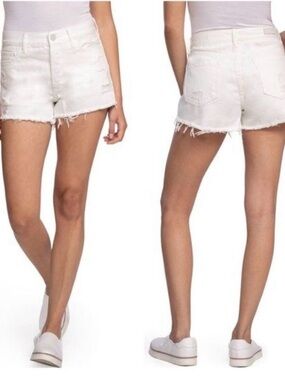 Blank NYC White Fringe Jean Shorts Mini Lenox High Rise Size 14 NWT